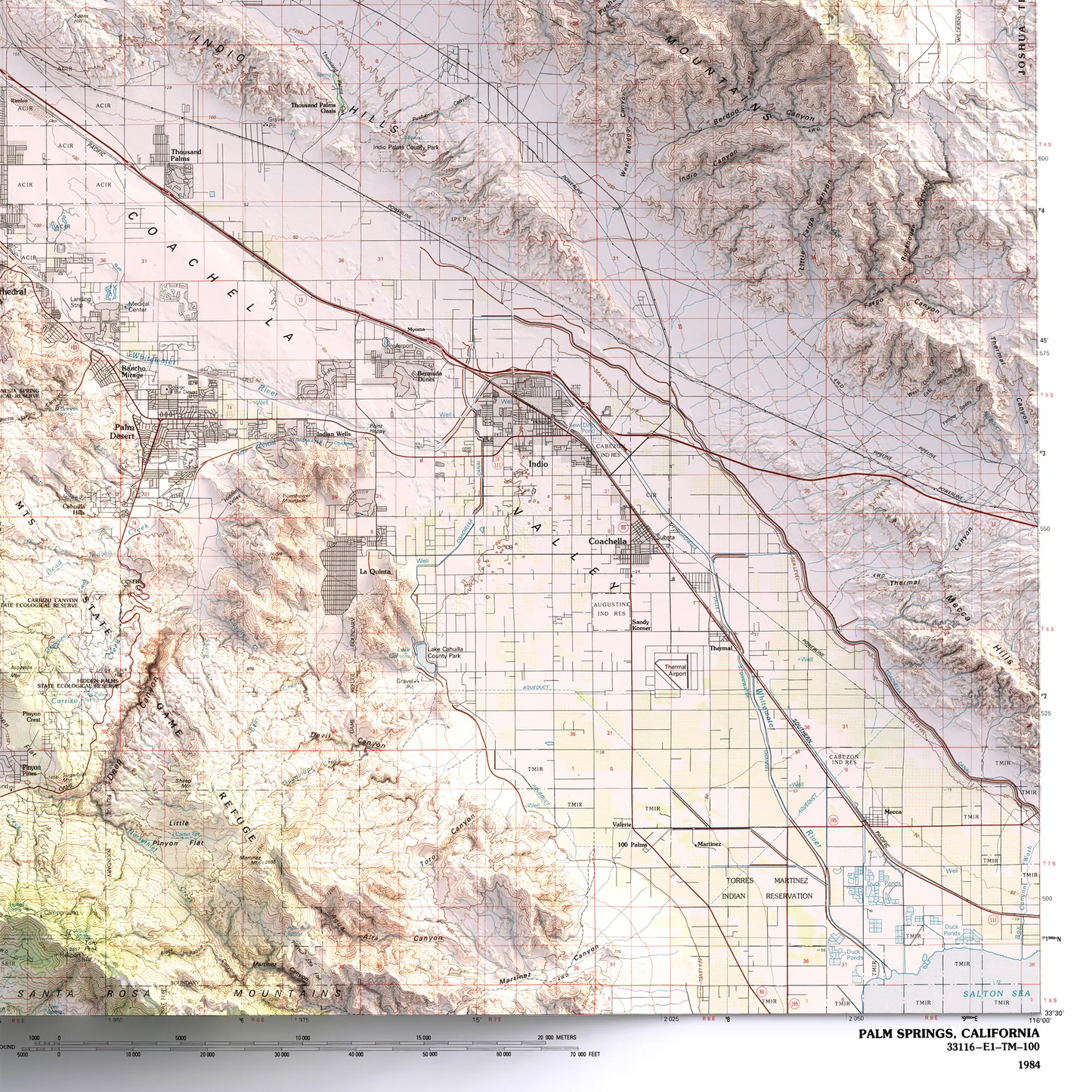 Palm Springs, California - 1984-Historical Topographic-Wall Map-ModernCarto