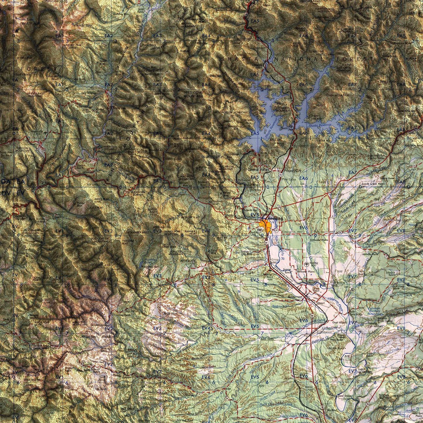 Redding, California - 1958-Historical Topographic-Wall Map-ModernCarto