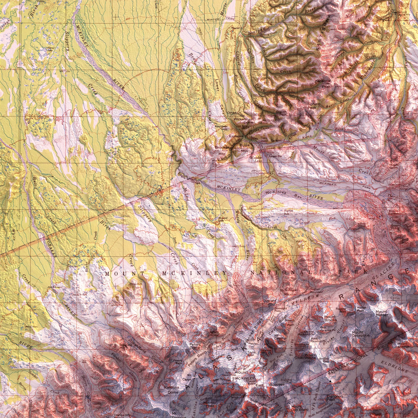 Mount McKinley, Alaska - 1958-Historical Topographic-Wall Map-ModernCarto