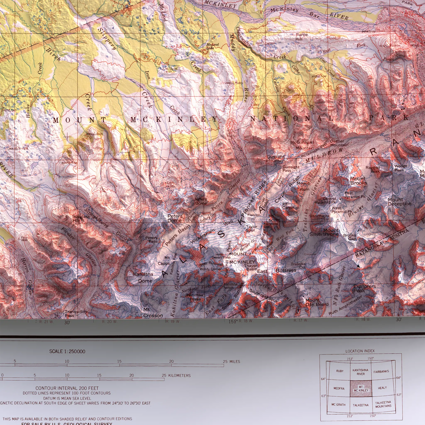 Mount McKinley, Alaska - 1958-Historical Topographic-Wall Map-ModernCarto