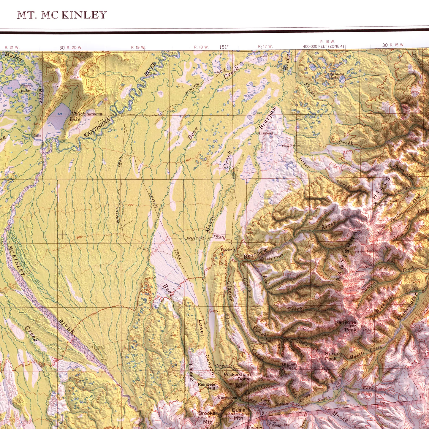 Mount McKinley, Alaska - 1958-Historical Topographic-Wall Map-ModernCarto