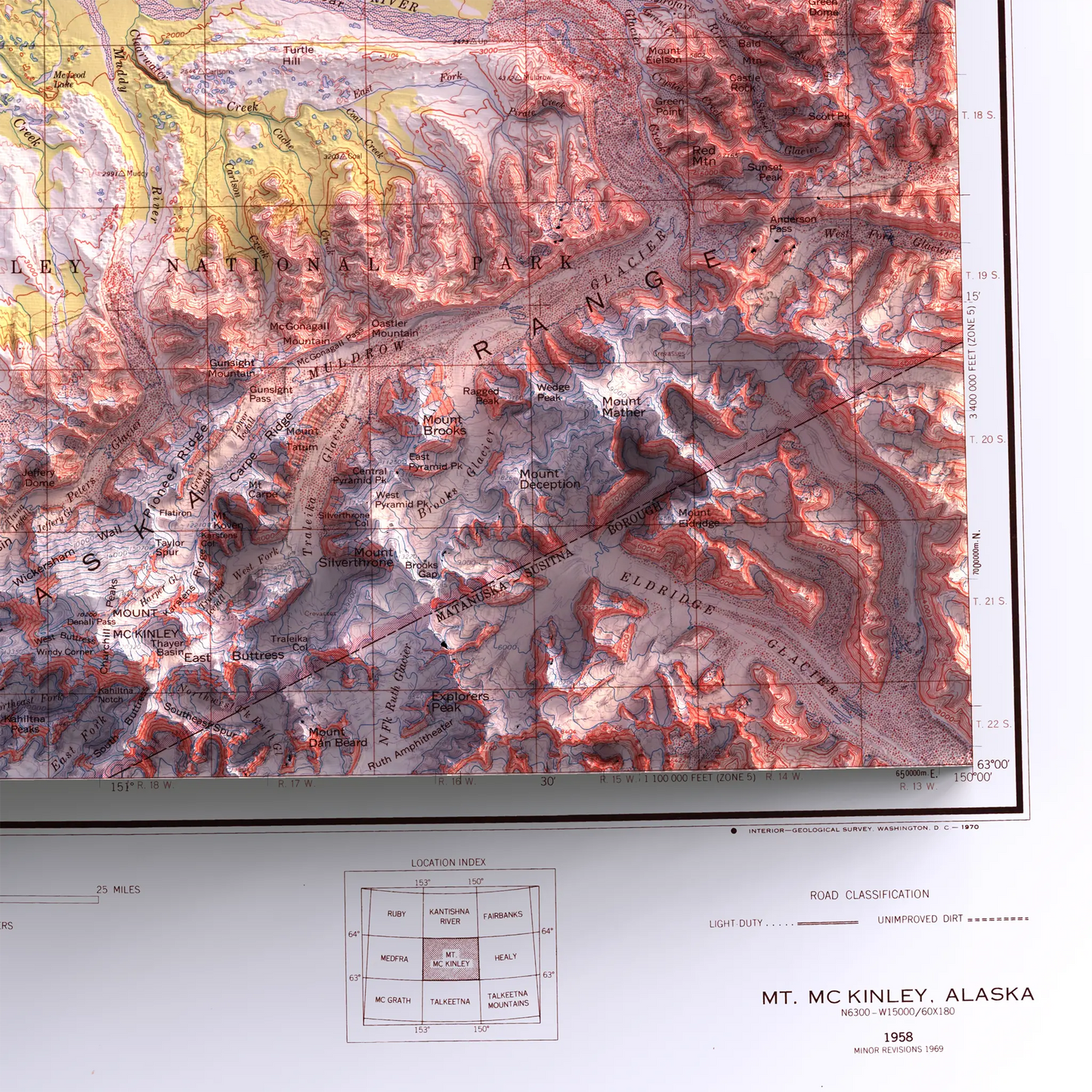 Mount McKinley, Alaska - 1958-Historical Topographic-Wall Map-ModernCarto