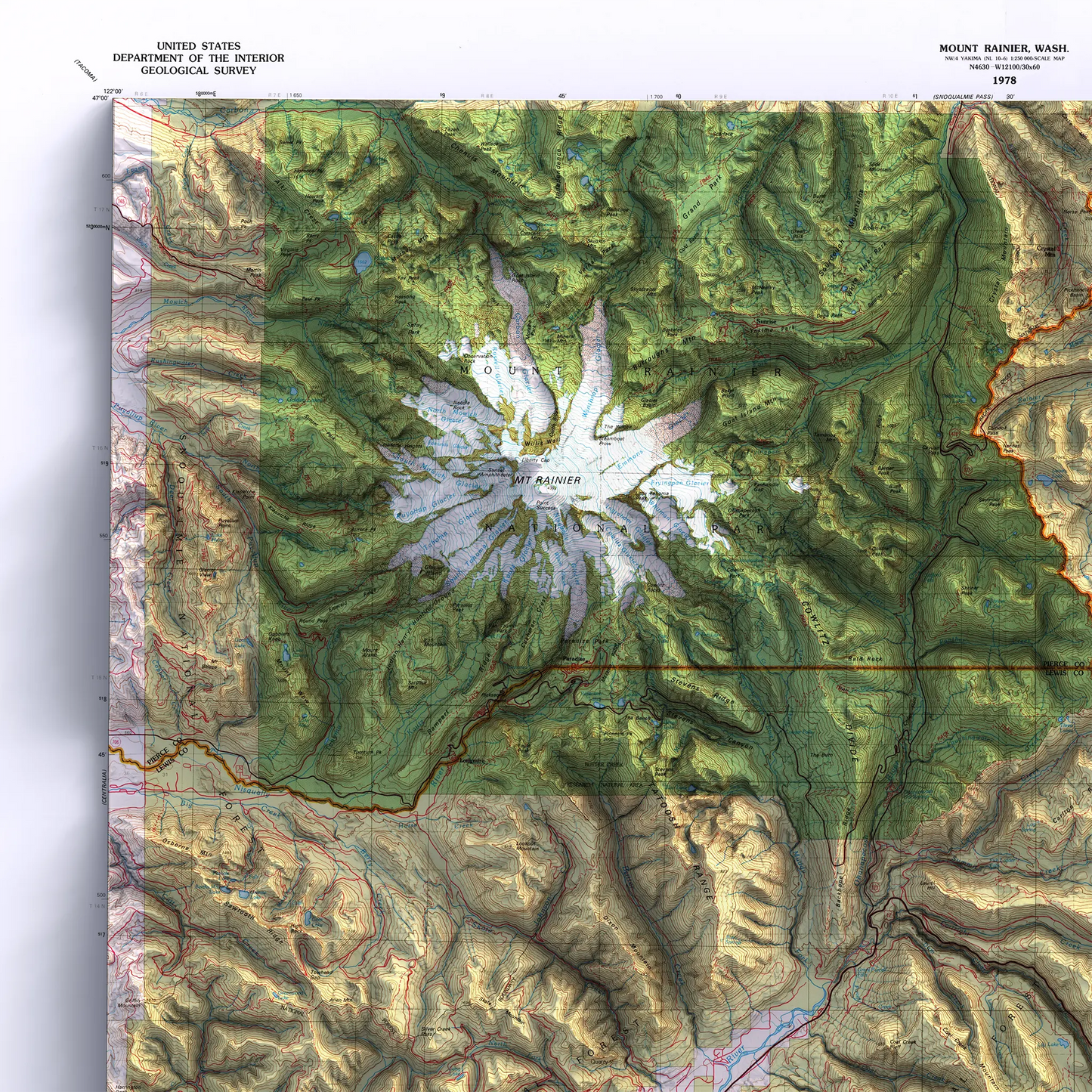 Mount Rainier, Washington - 1978-Historical Topographic-Wall Map-ModernCarto