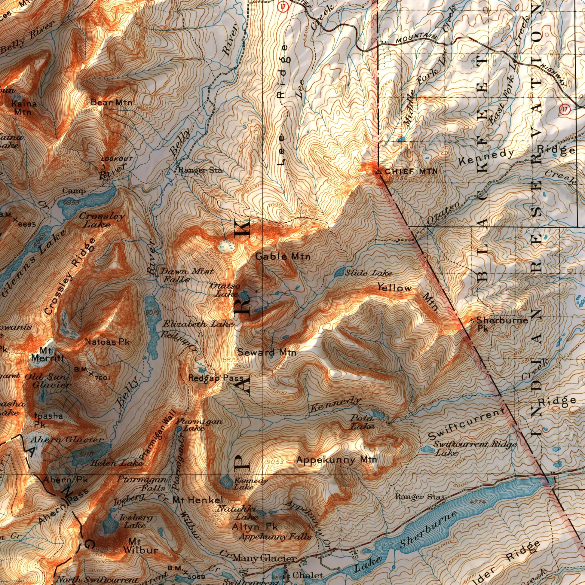 Chief Mountain, Montana - 1938-Historical Topographic-Wall Map-ModernCarto