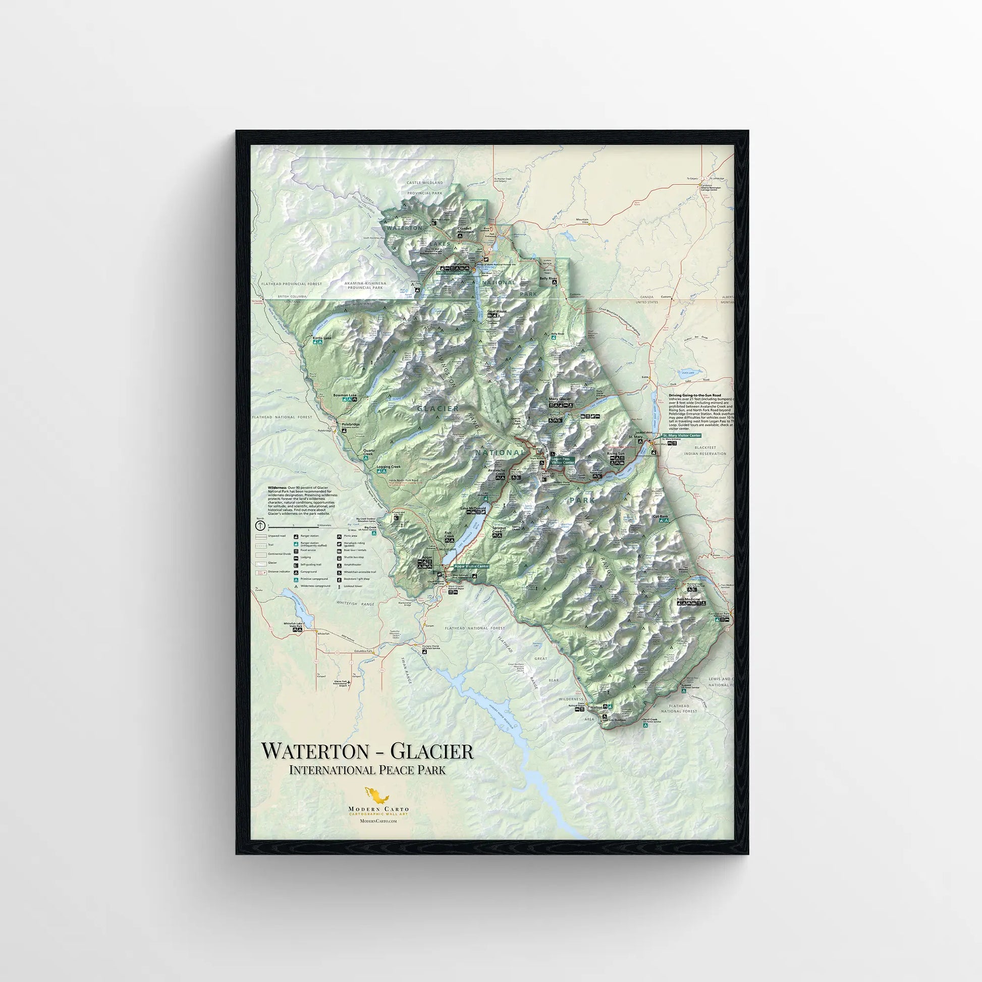 Waterton-Glacier International Peace Park-Modern Topographic-Wall Map-ModernCarto