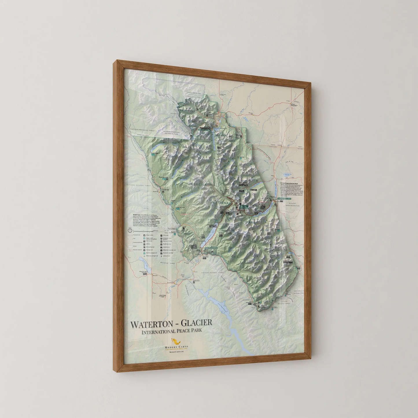 Waterton-Glacier International Peace Park-Modern Topographic-Wall Map-ModernCarto