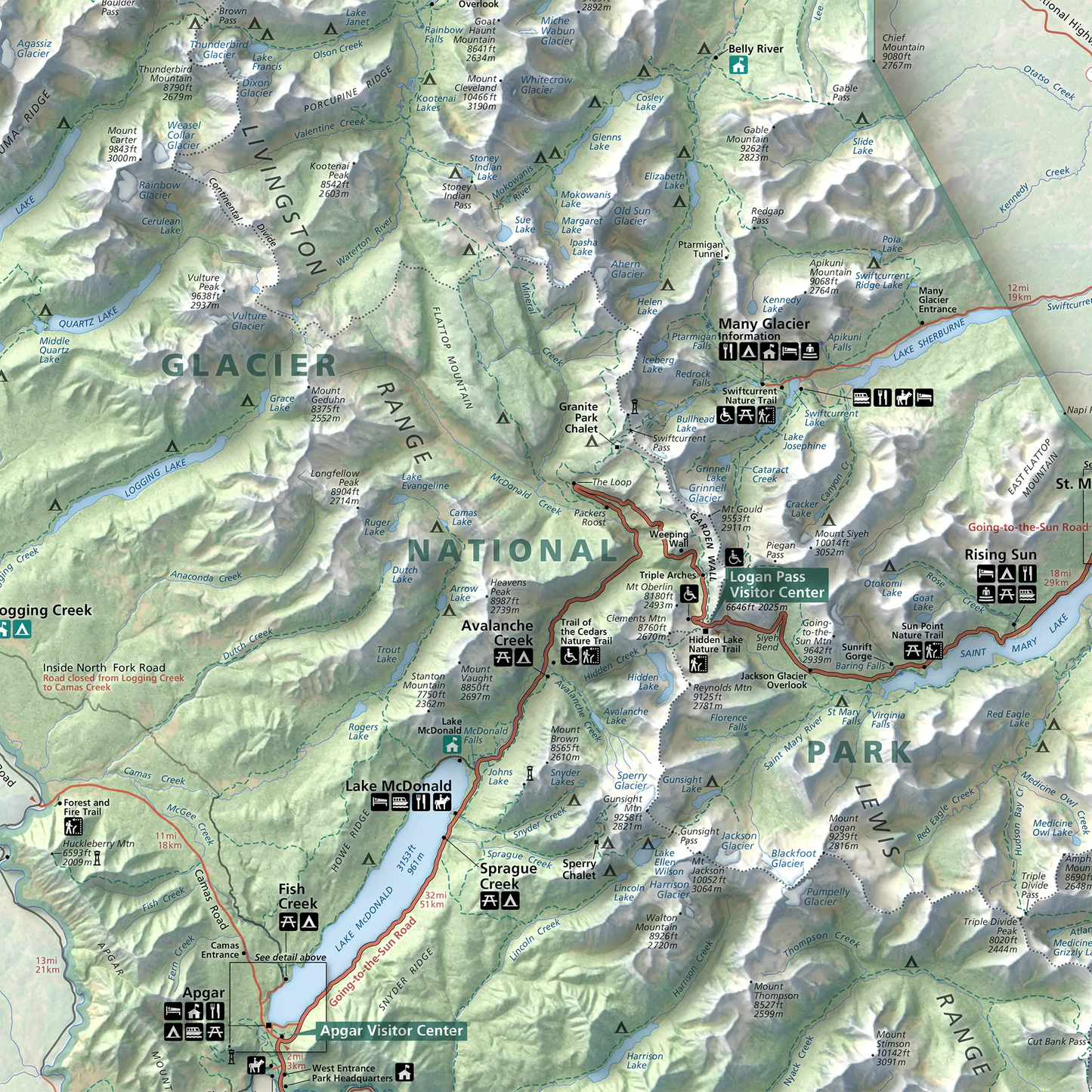 Waterton-Glacier International Peace Park-Modern Topographic-Wall Map-ModernCarto