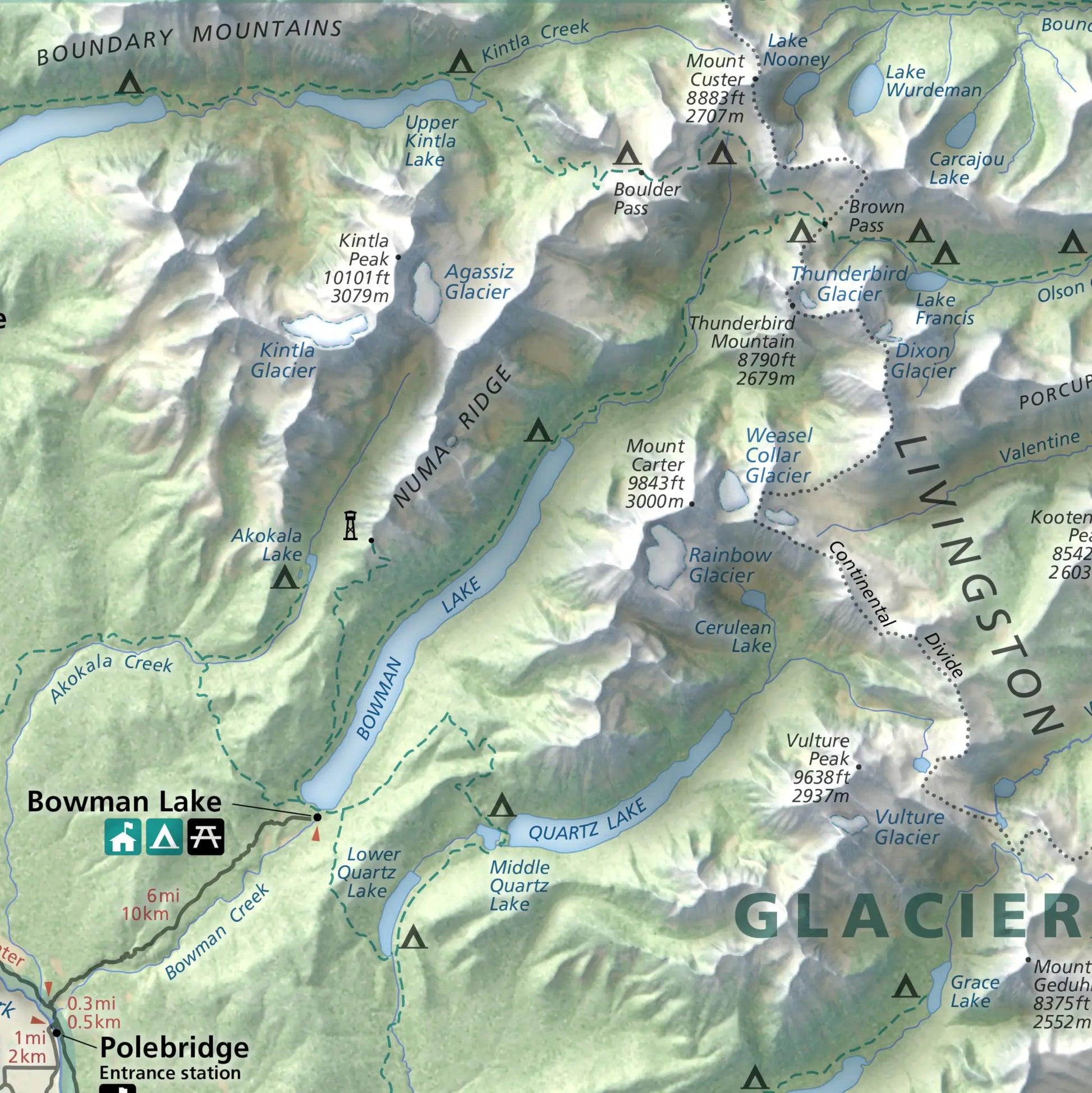 Waterton-Glacier International Peace Park-Modern Topographic-Wall Map-ModernCarto