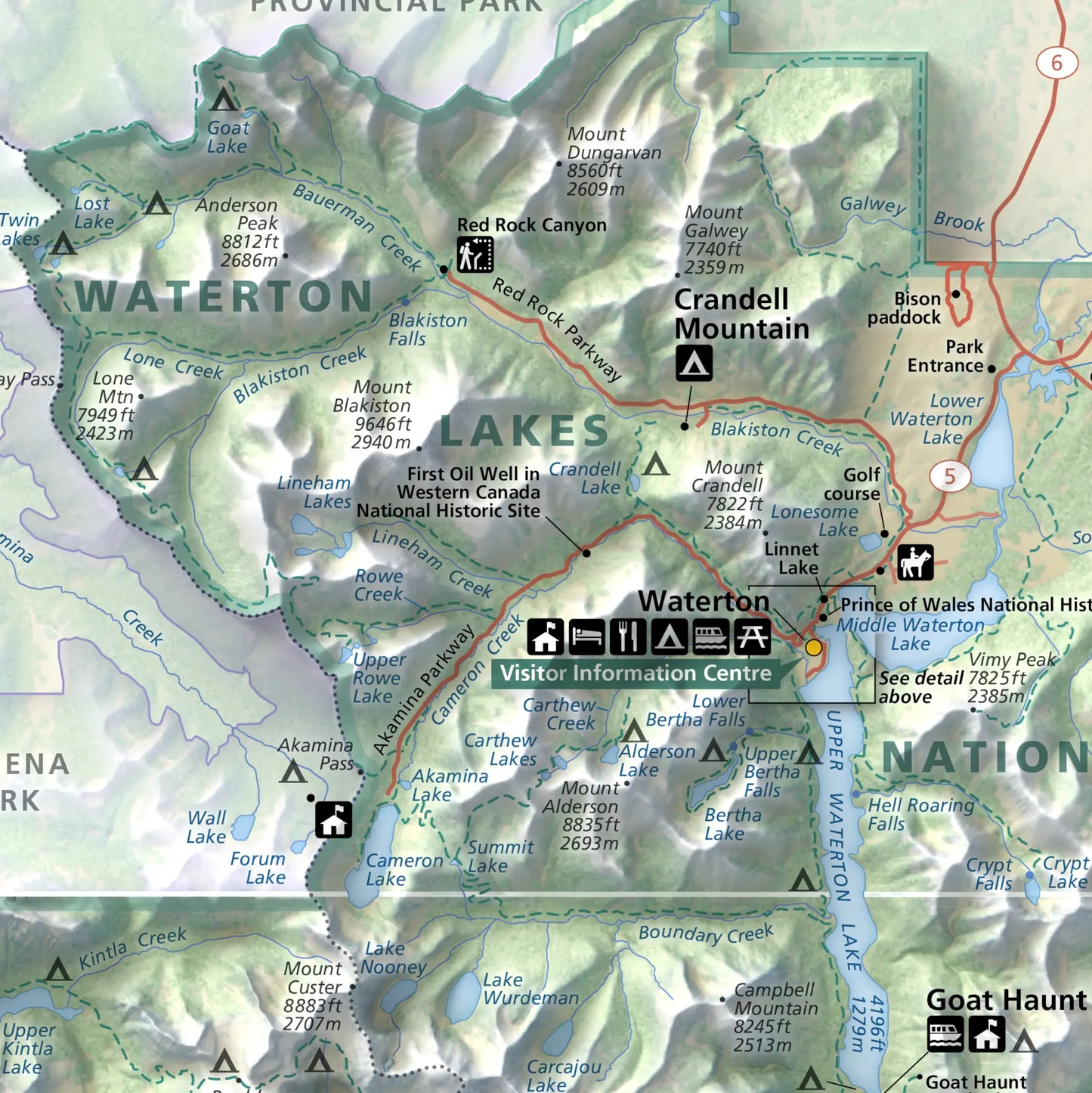 Waterton-Glacier International Peace Park-Modern Topographic-Wall Map-ModernCarto