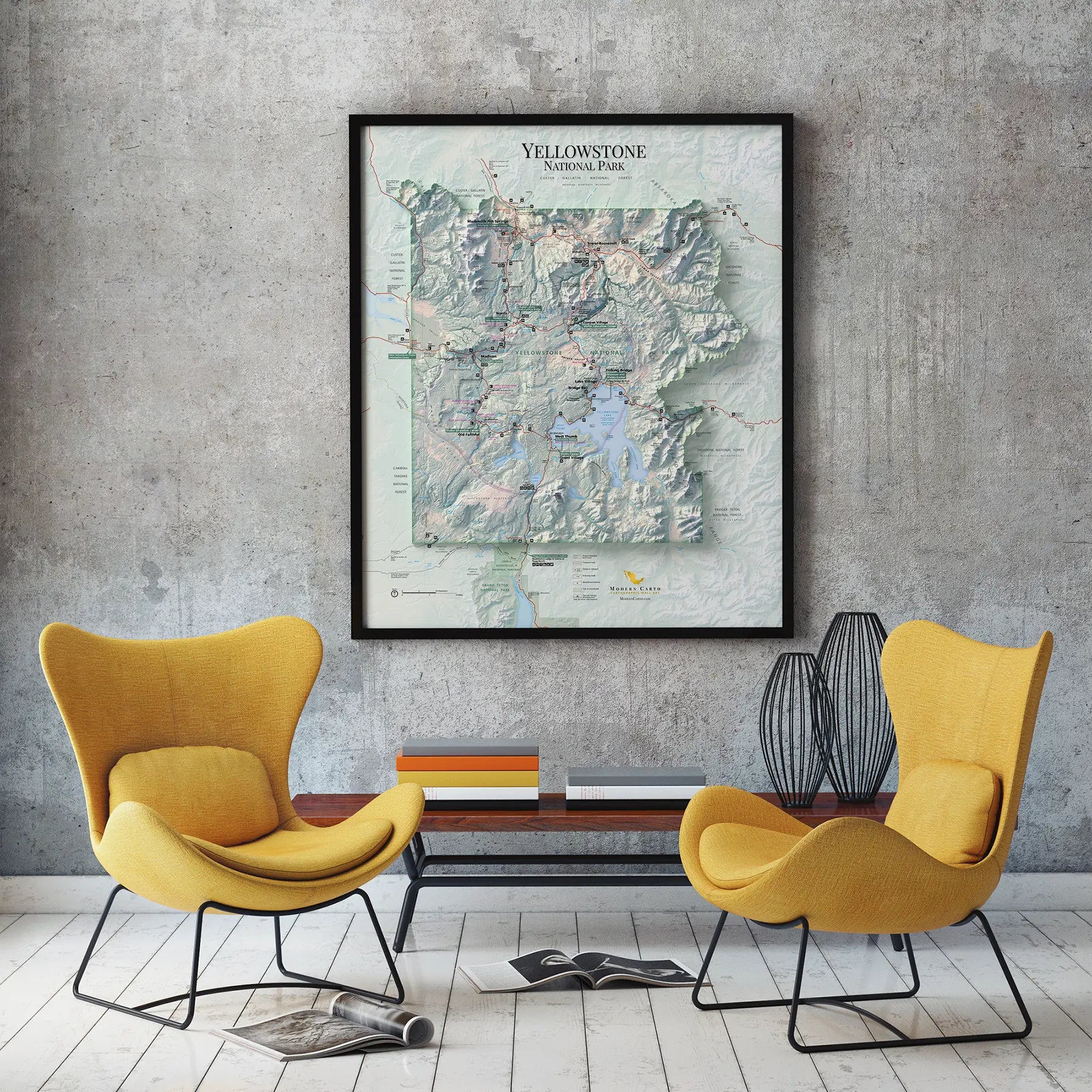 Yellowstone National Park-Modern Topographic-Wall Map-ModernCarto