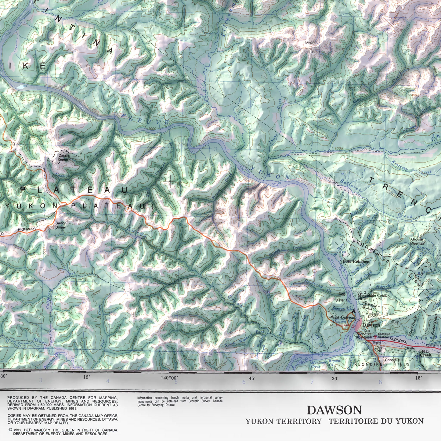 Dawson City, Yukon - 1991-Historical Topographic-Wall Map-ModernCarto