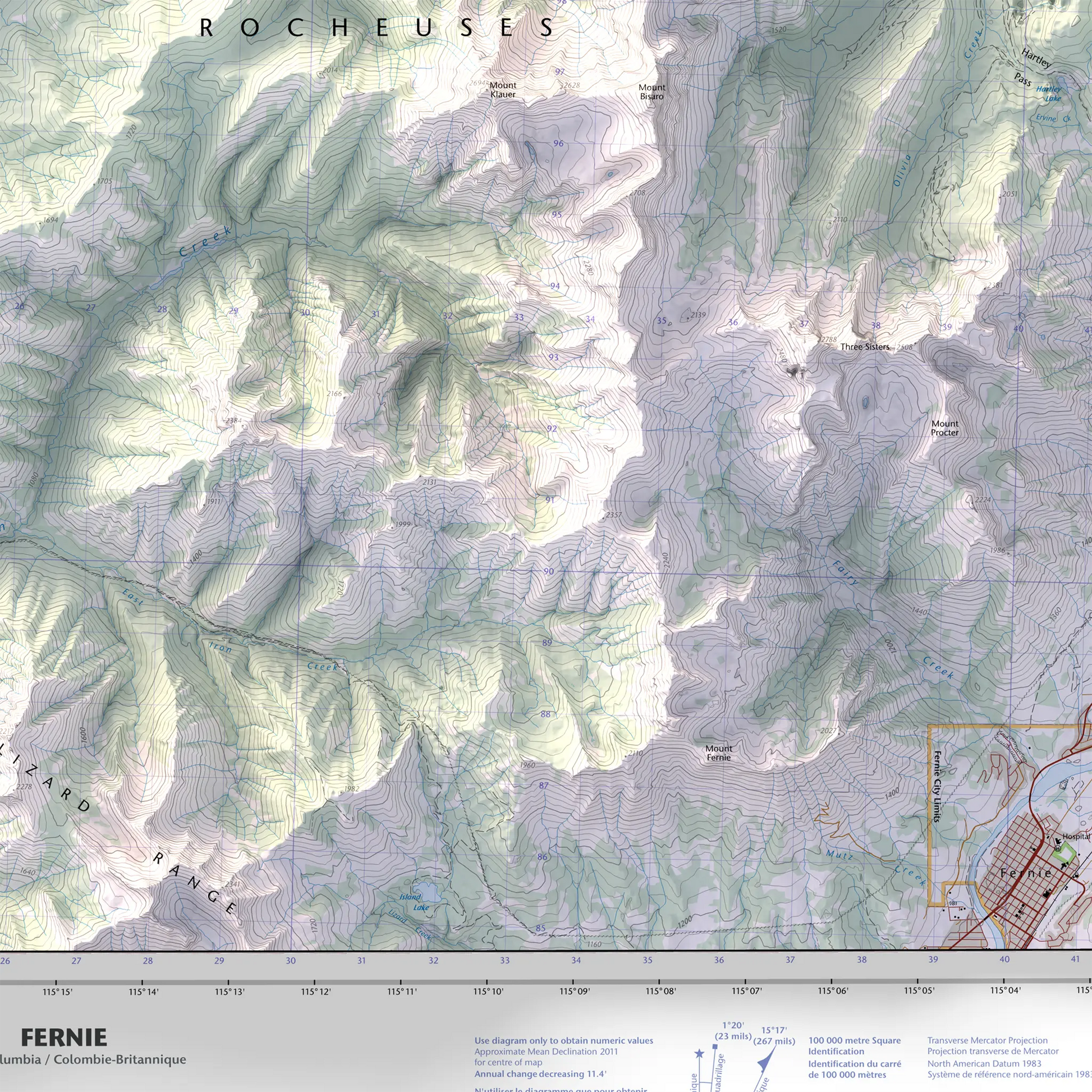 Fernie, British Columbia-Modern Topographic-Wall Map-ModernCarto