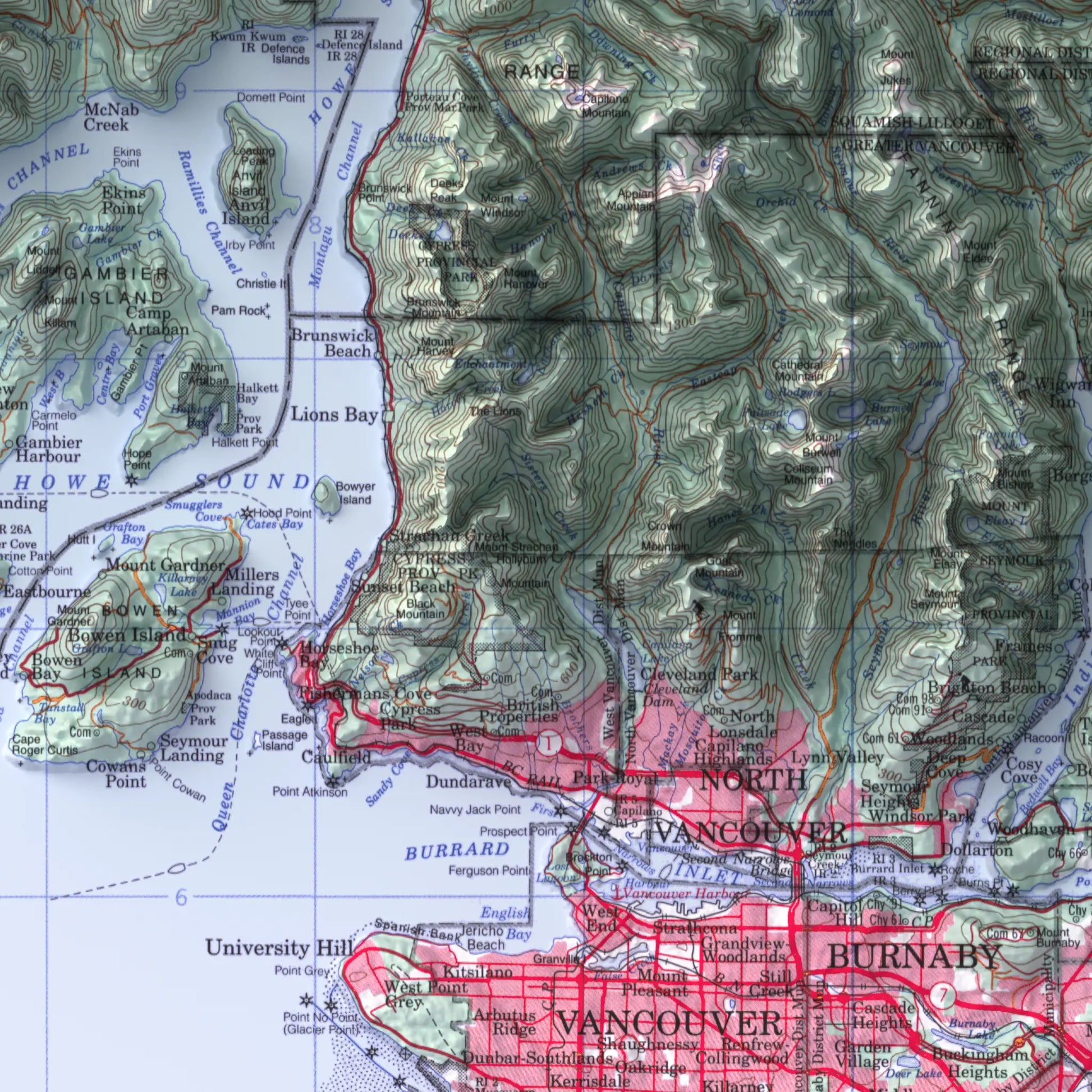 Vancouver, British Columbia - 1995-Historical Topographic-Wall Map-ModernCarto