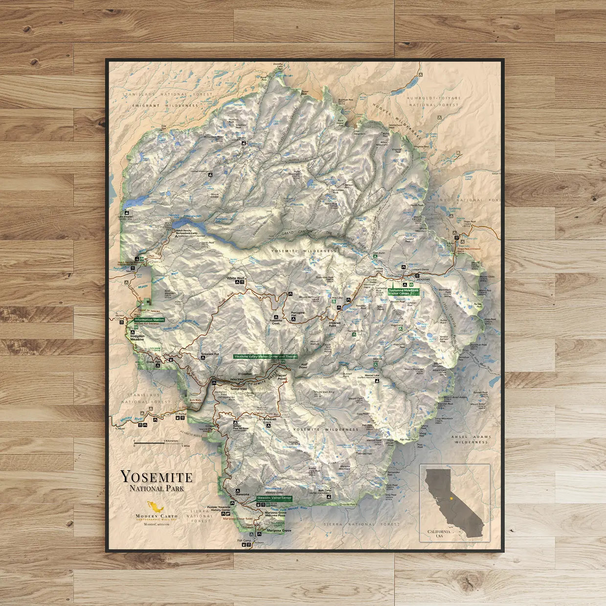 Yosemite National Park-Modern Topographic-Wall Map-ModernCarto