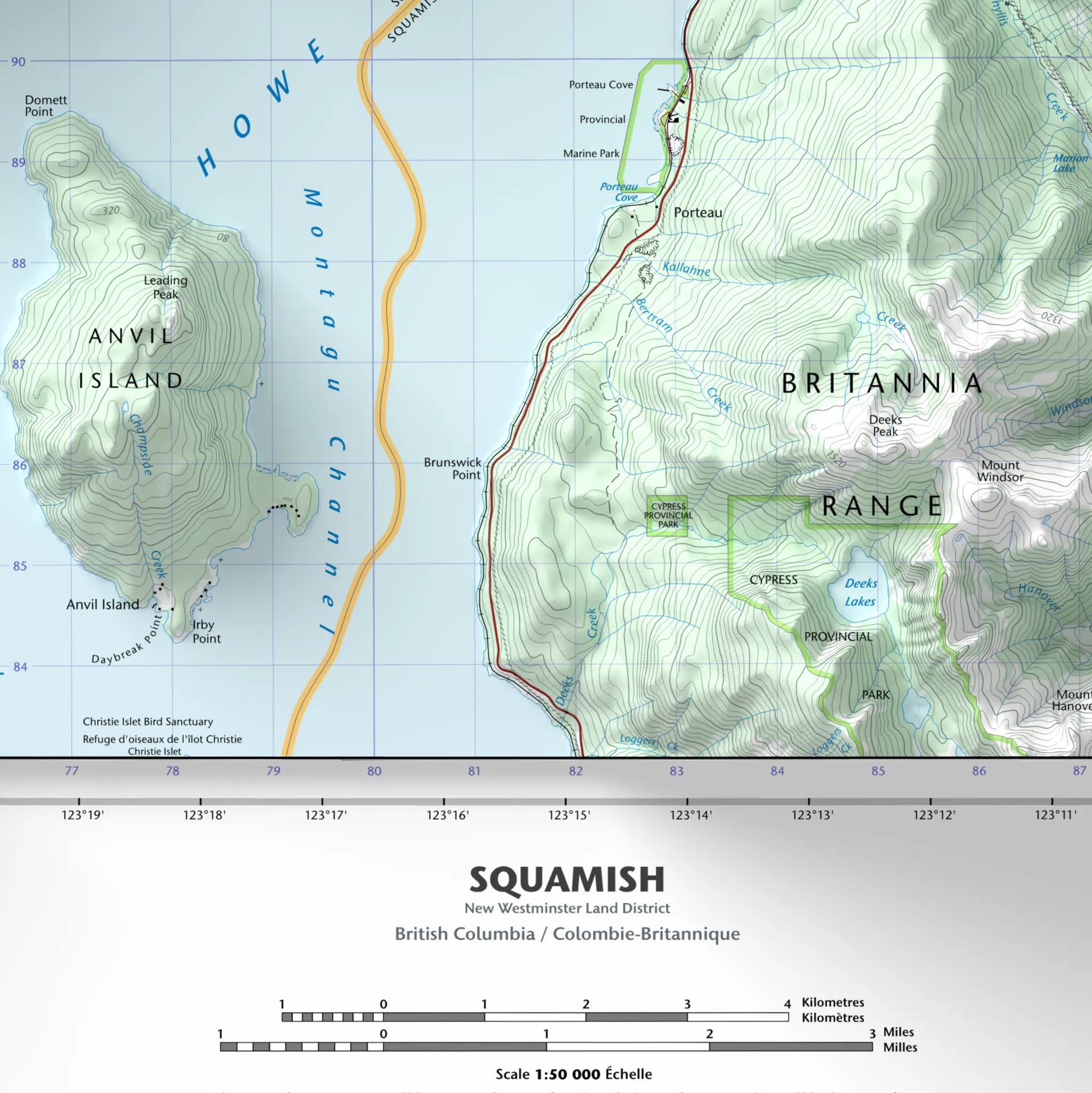 Squamish, British Columbia-Modern Topographic-Wall Map-ModernCarto