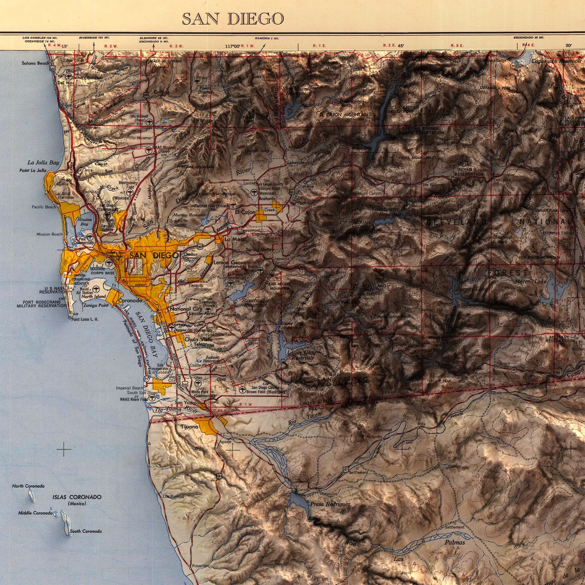 San Diego, California - 1954-Historical Topographic-Wall Map-ModernCarto