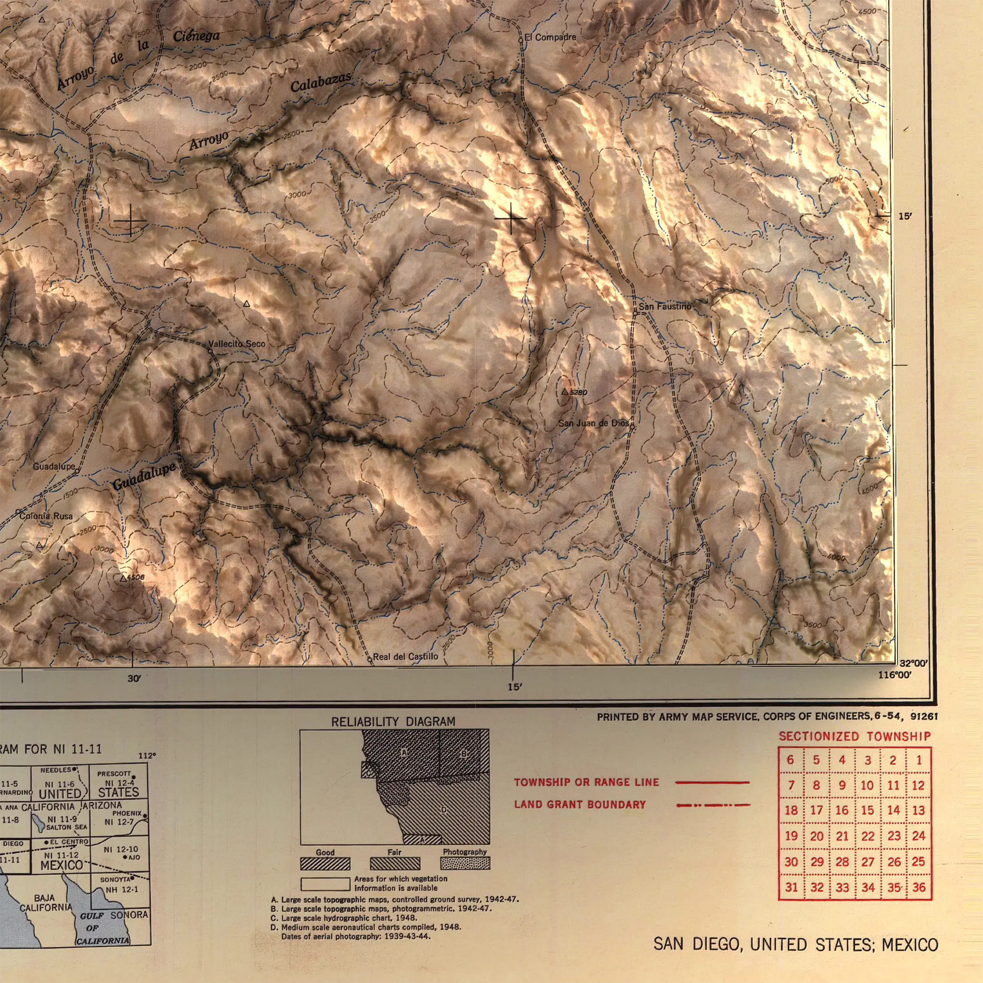 San Diego, California - 1954-Historical Topographic-Wall Map-ModernCarto