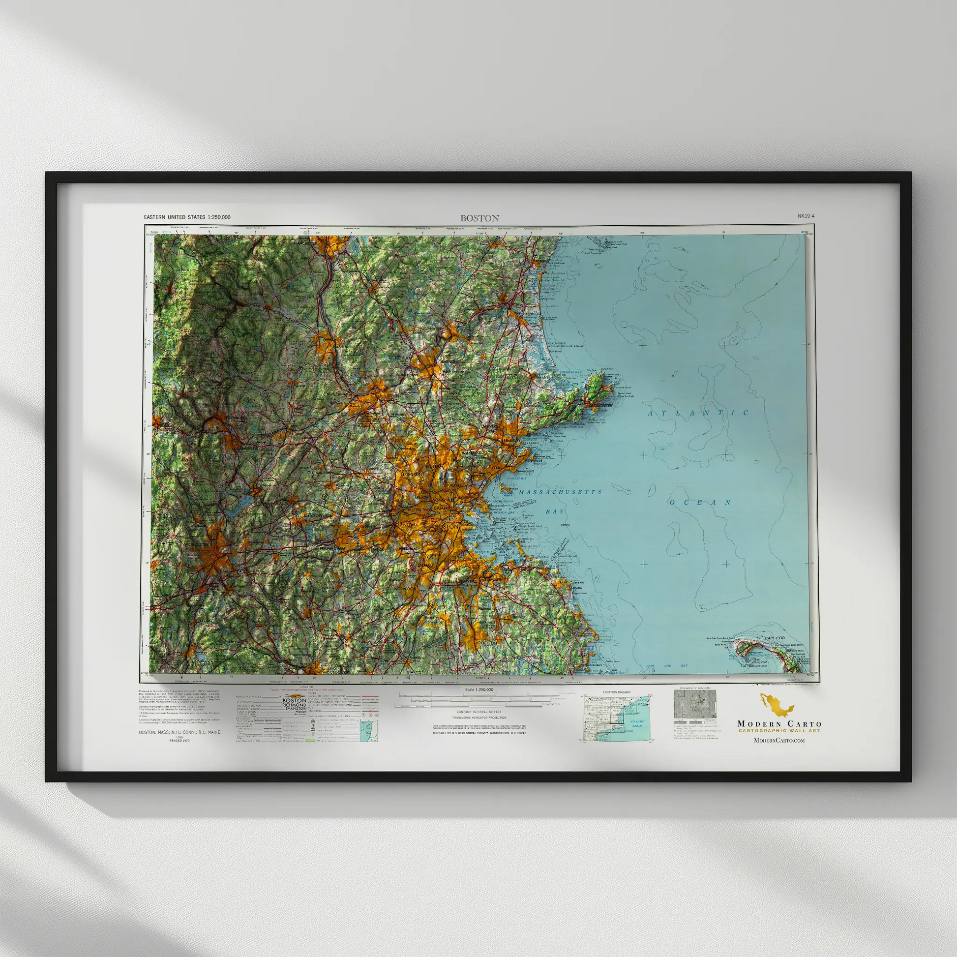 Boston, Massachusetts - 1956-Historical Topographic-Wall Map-ModernCarto