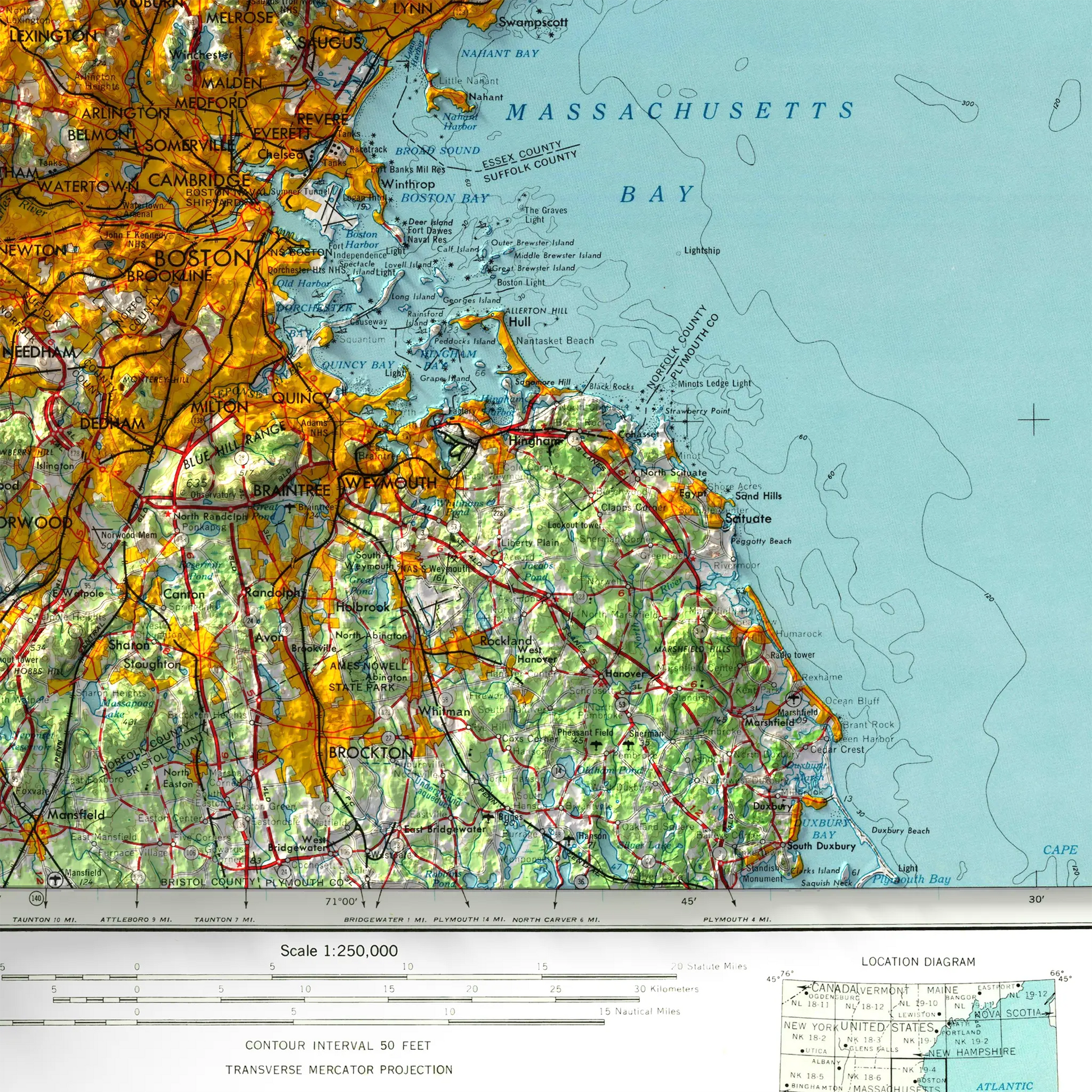 Boston, Massachusetts - 1956-Historical Topographic-Wall Map-ModernCarto