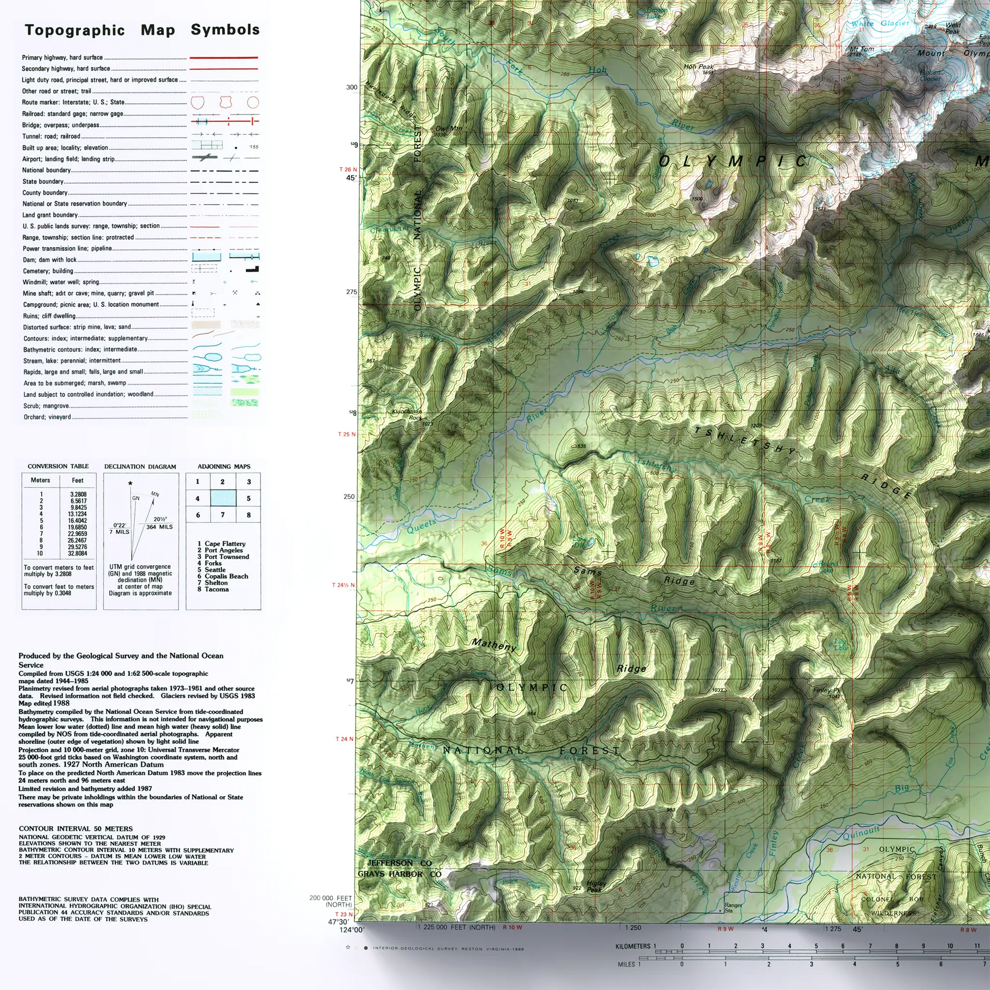 Mount Olympus, Washington - 1988-Historical Topographic-Wall Map-ModernCarto