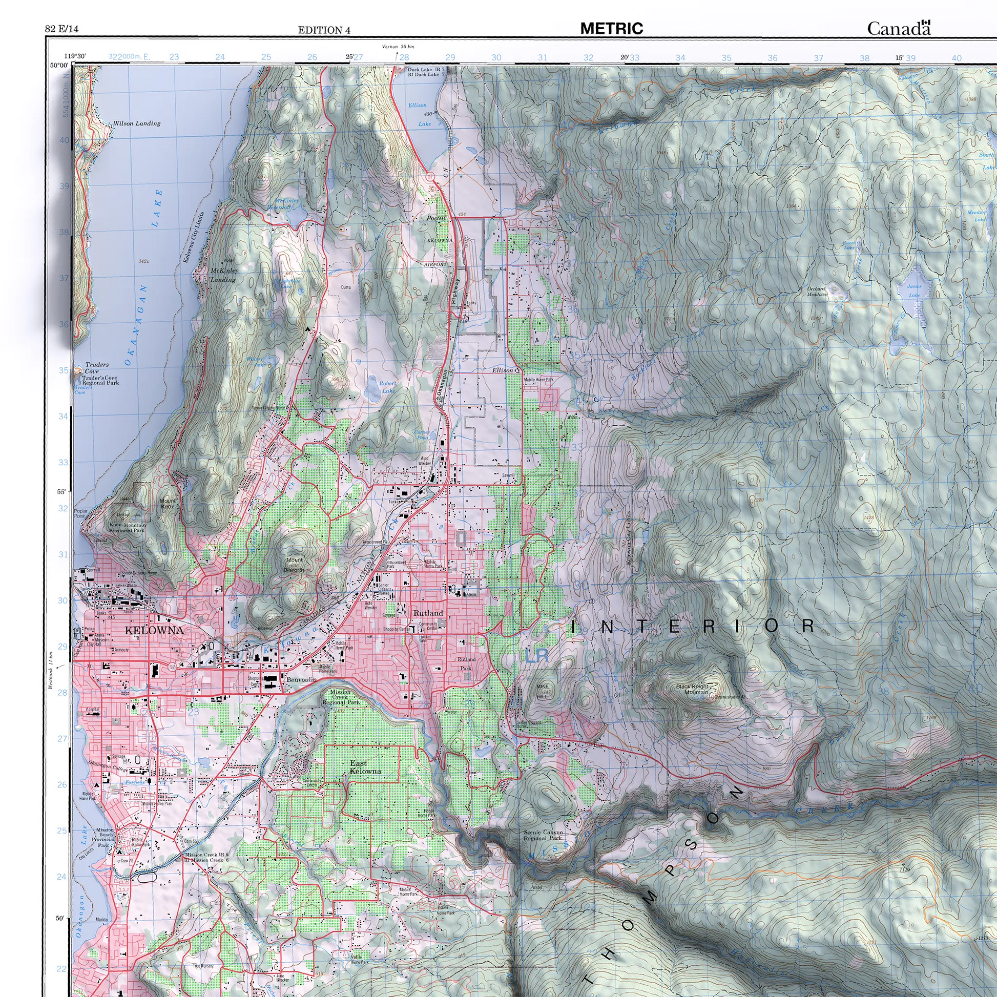Kelowna, British Columbia - 1999-Historical Topographic-Wall Map-ModernCarto
