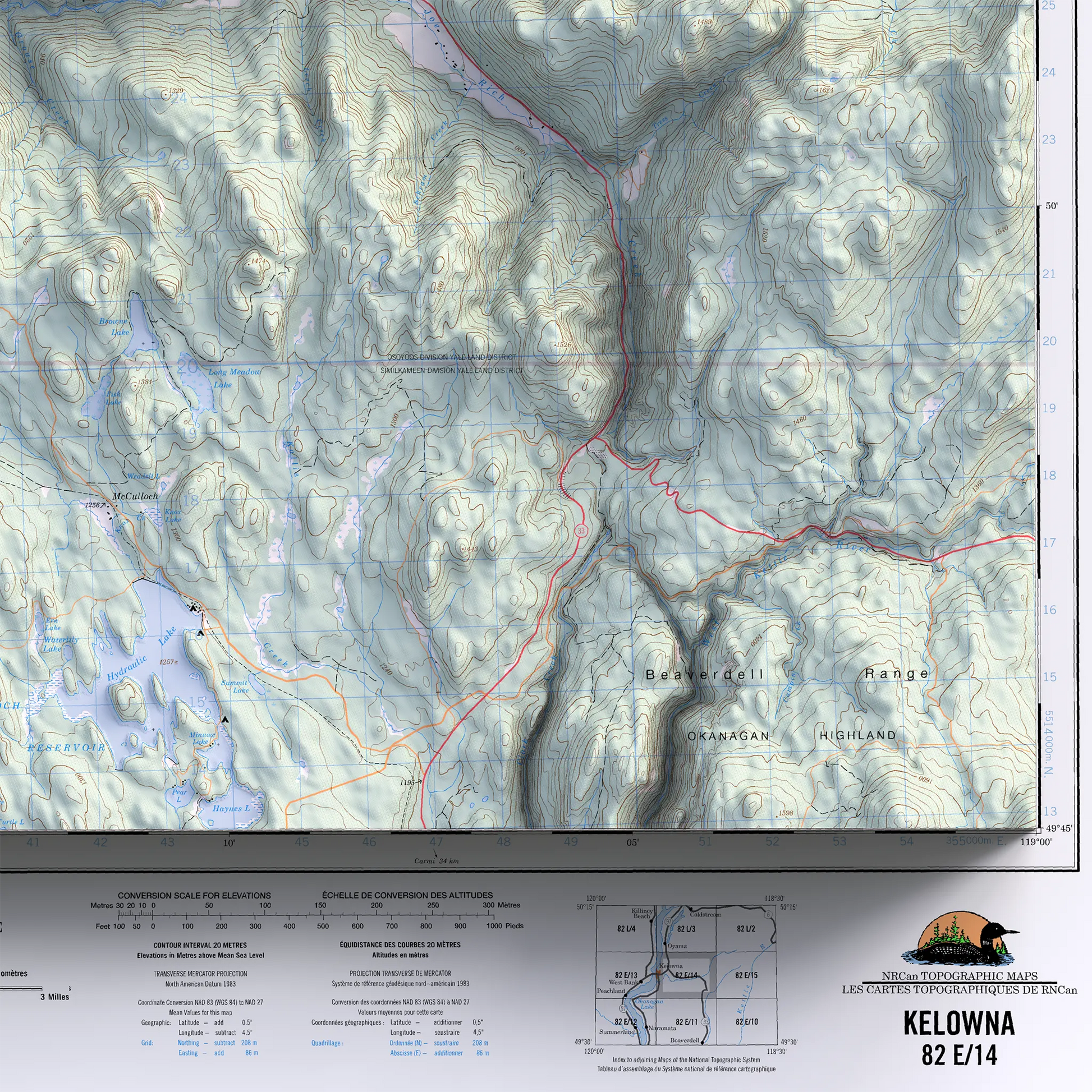 Kelowna, British Columbia - 1999-Historical Topographic-Wall Map-ModernCarto
