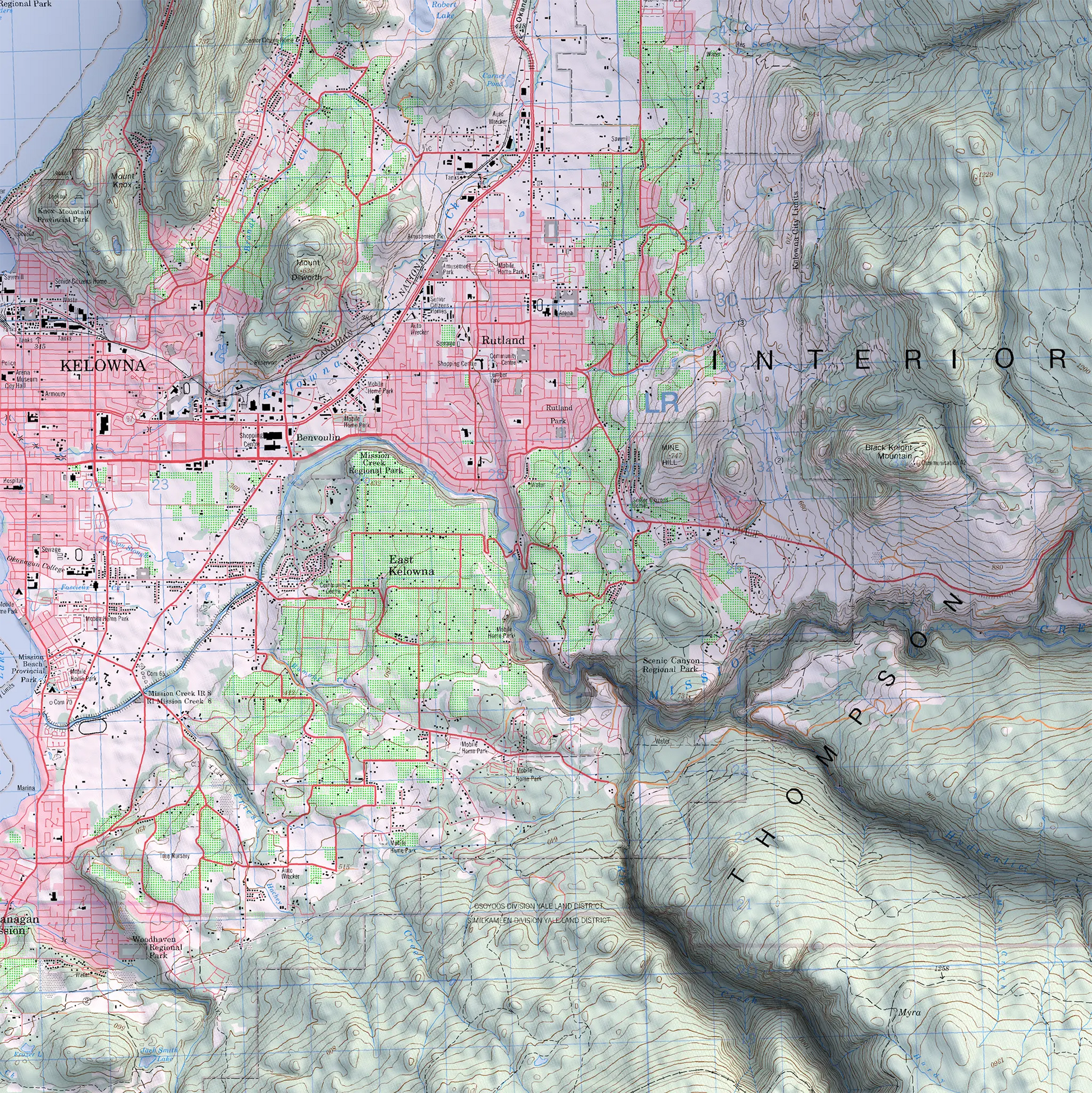 Kelowna, British Columbia - 1999-Historical Topographic-Wall Map-ModernCarto