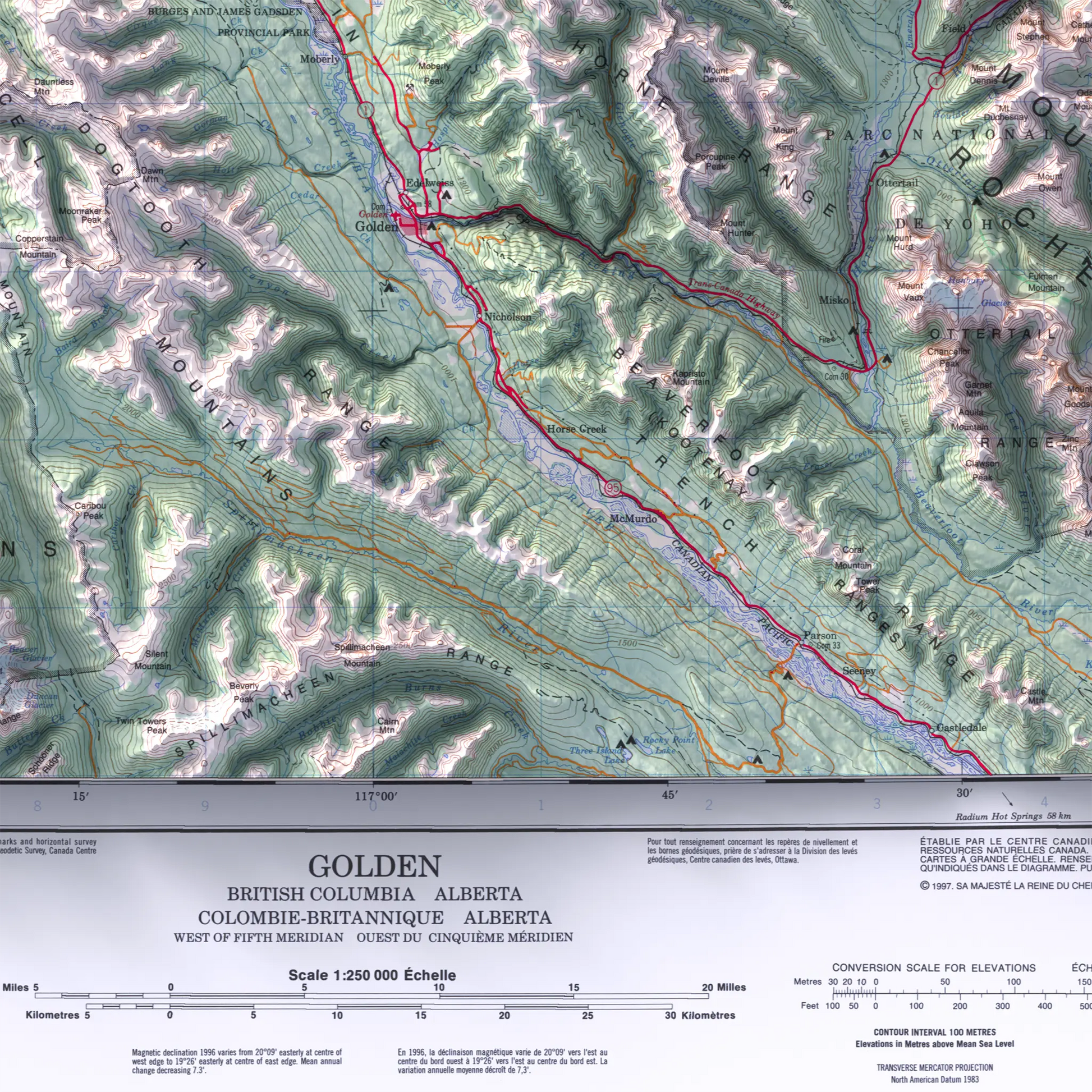 Golden, British Columbia - 1997-Historical Topographic-Wall Map-ModernCarto