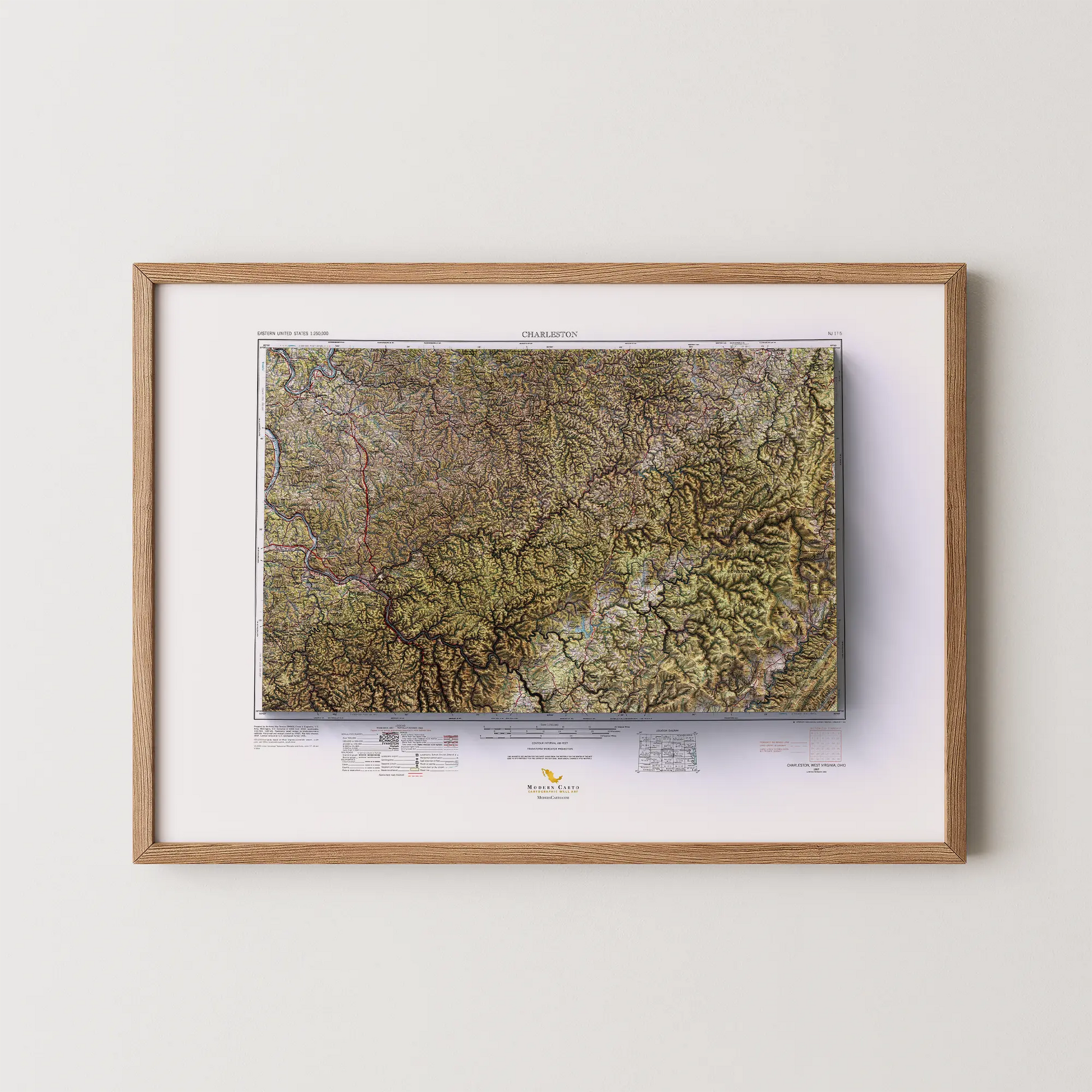 Charleston, West Virginia - 1957-Historical Topographic-Wall Map-ModernCarto