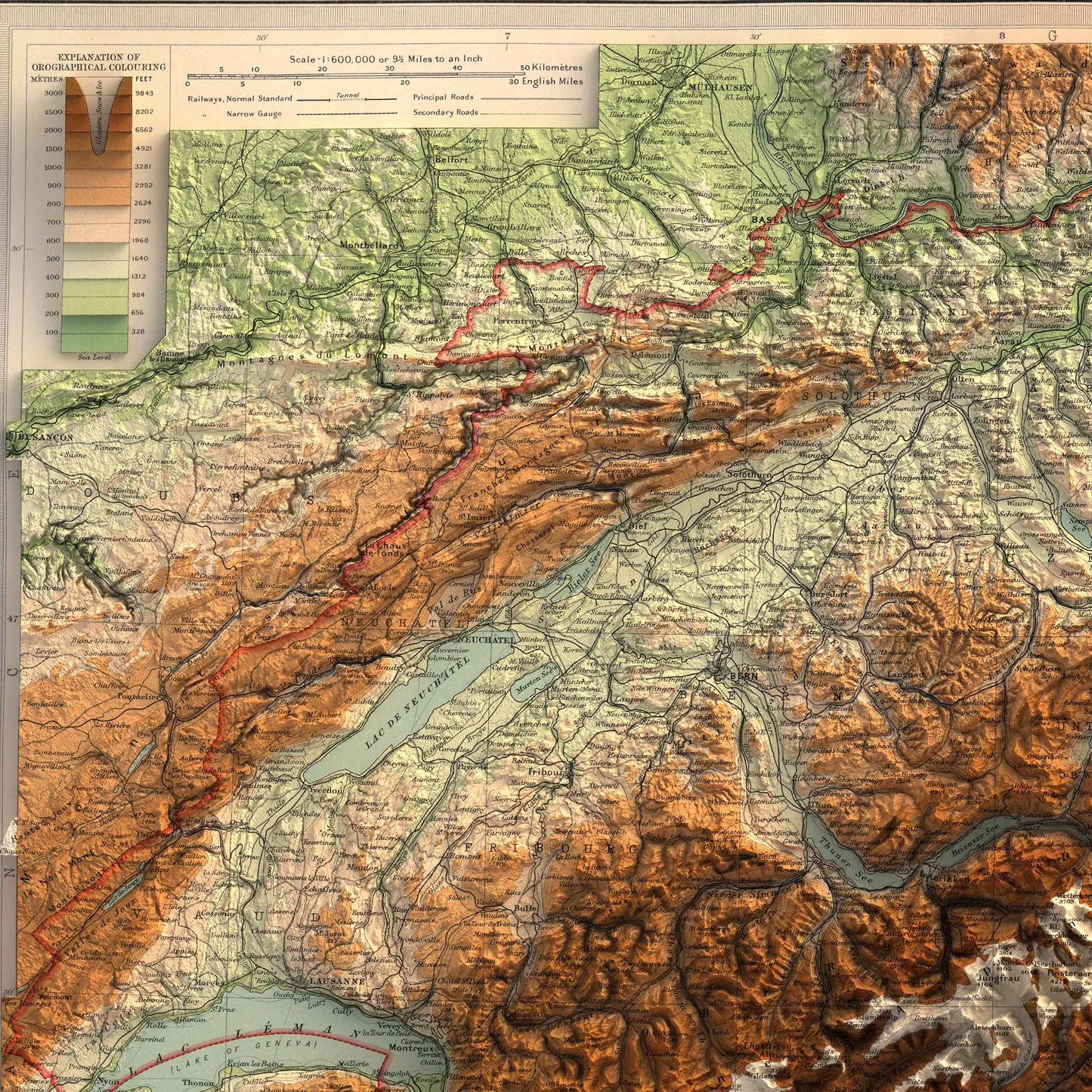 Switzerland - 1922-Historical Topographic-Wall Map-ModernCarto