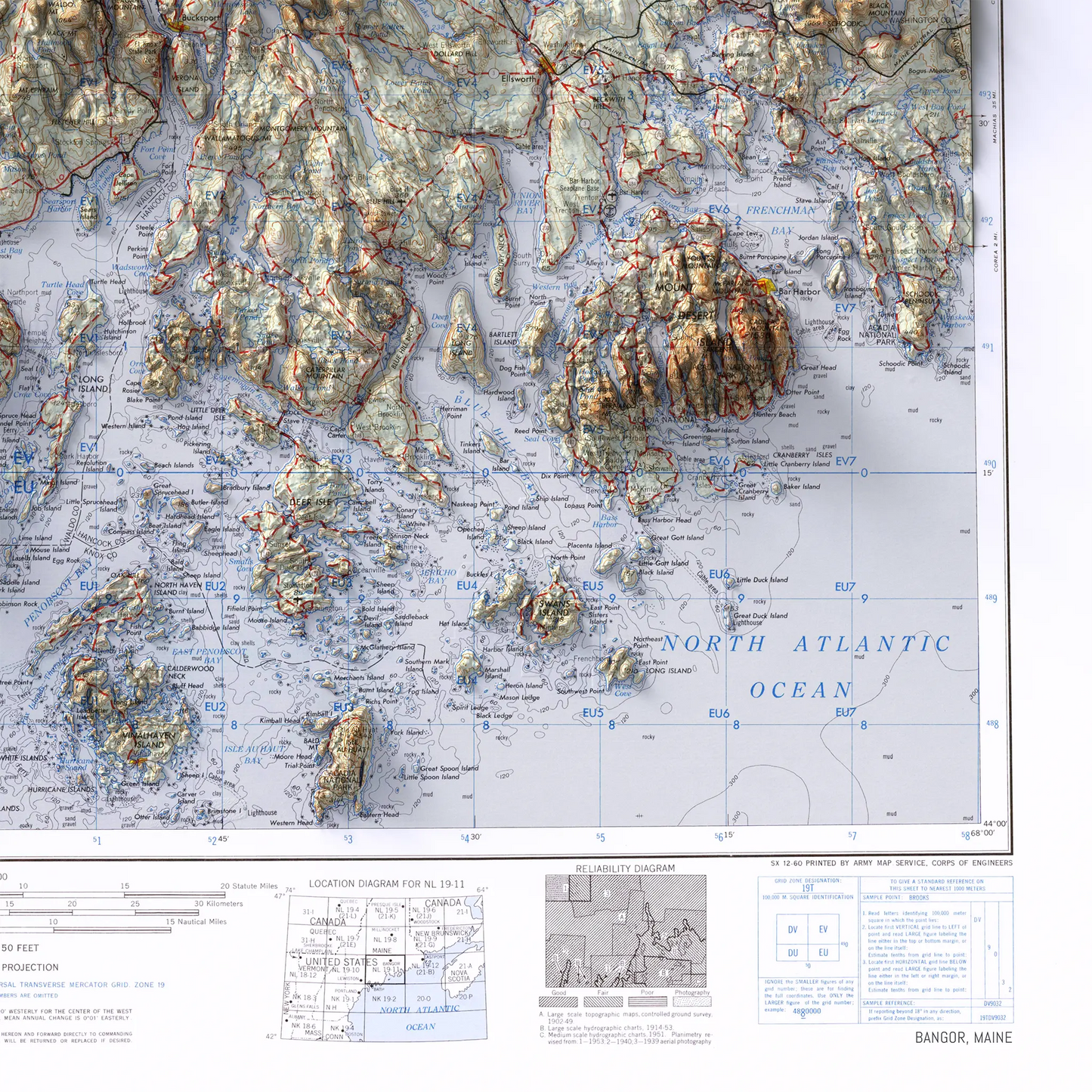 Bangor, Maine - 1960-Historical Topographic-Wall Map-ModernCarto
