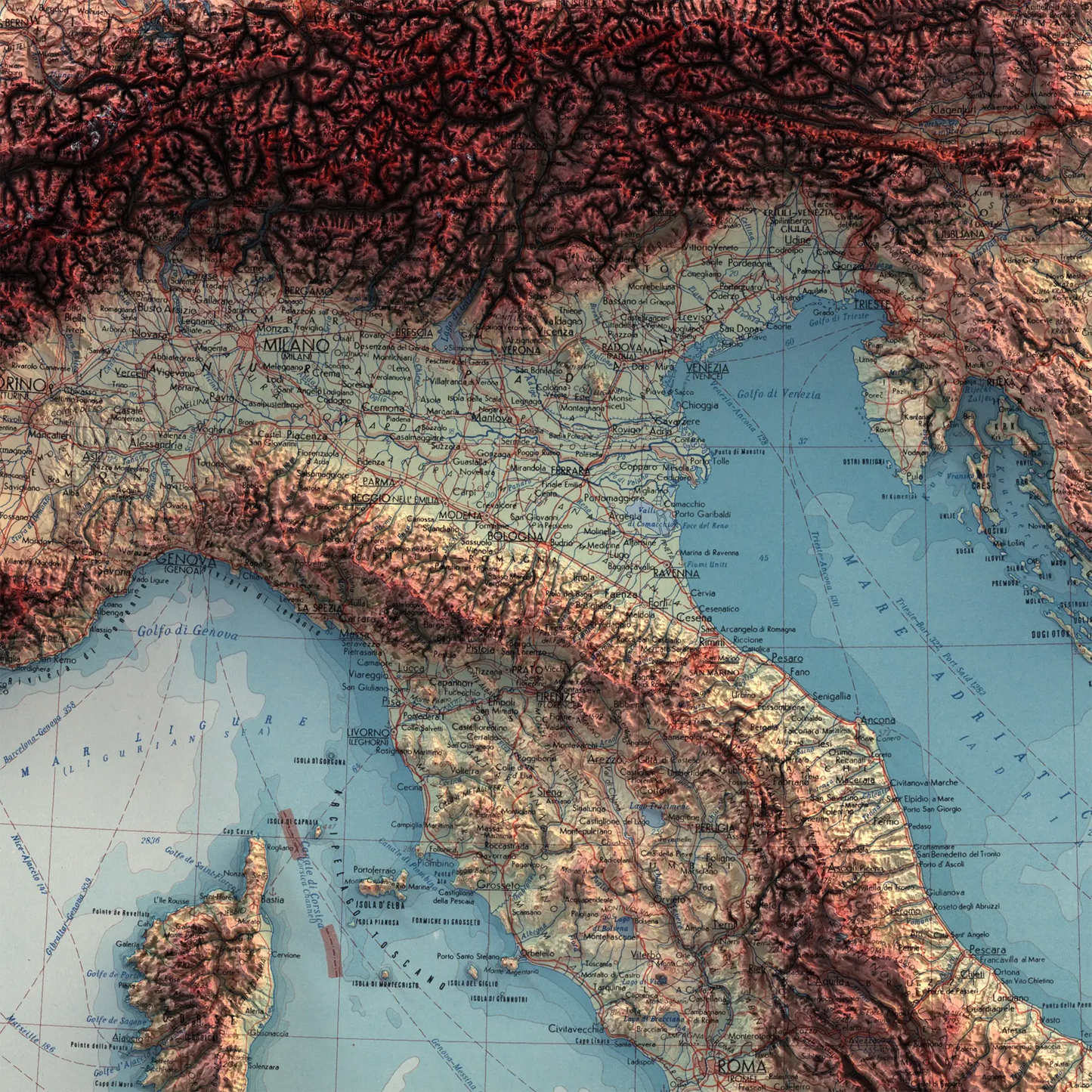 Italy - 1967-Historical Topographic-Wall Map-ModernCarto