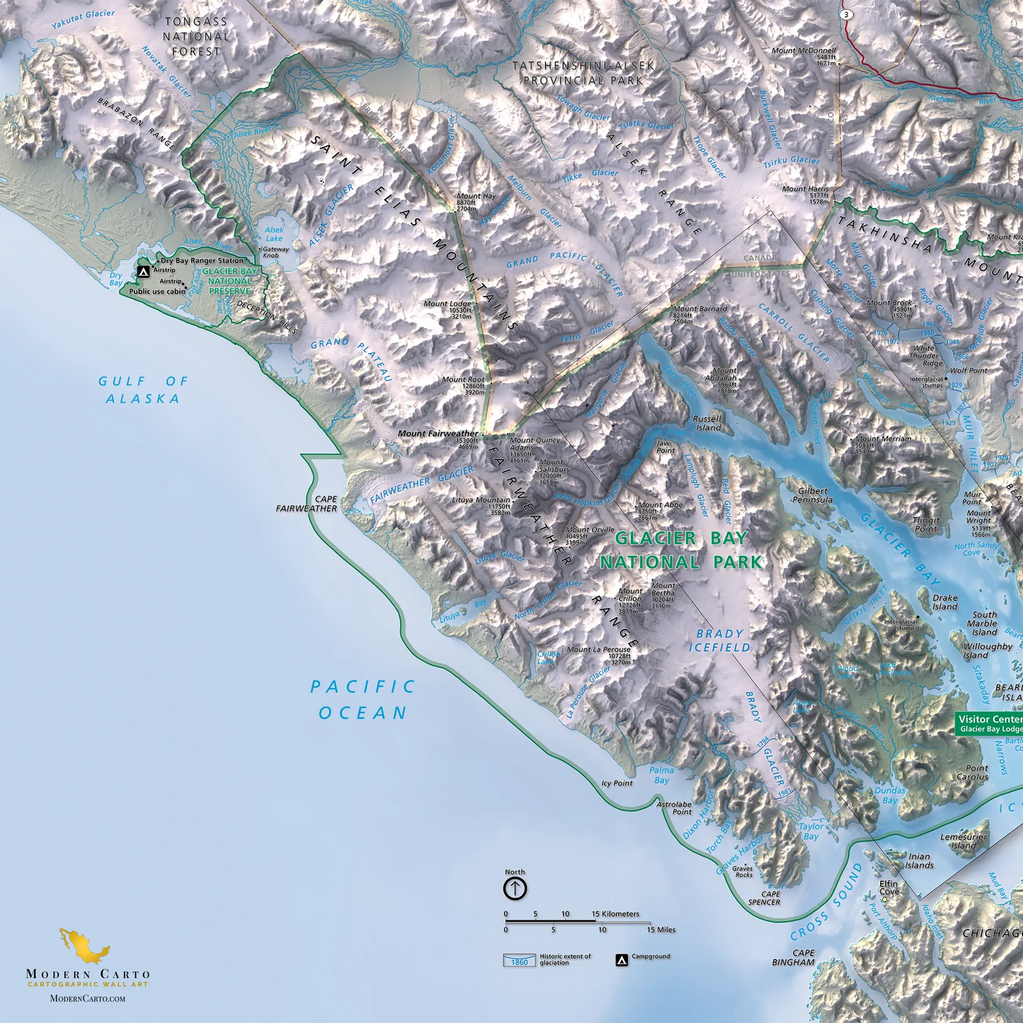 Glacier Bay National Park-Modern Topographic-Wall Map-ModernCarto