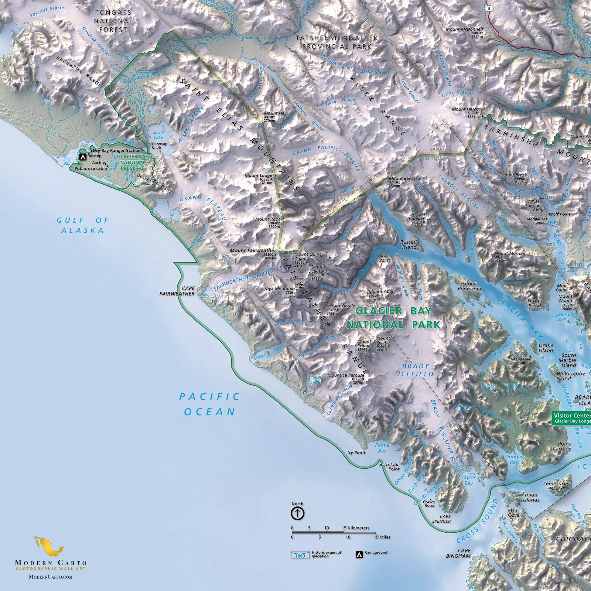 Glacier Bay National Park-Modern Topographic-Wall Map-ModernCarto